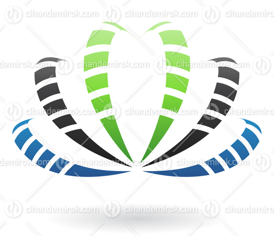 Black Blue and Green Flying Dynamic Abstract Crown Shaped Logo Icon
