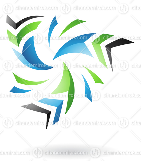 Black Blue and Green Flying Dynamic Abstract Triangular Swirly Arrow Shapes Logo Icon