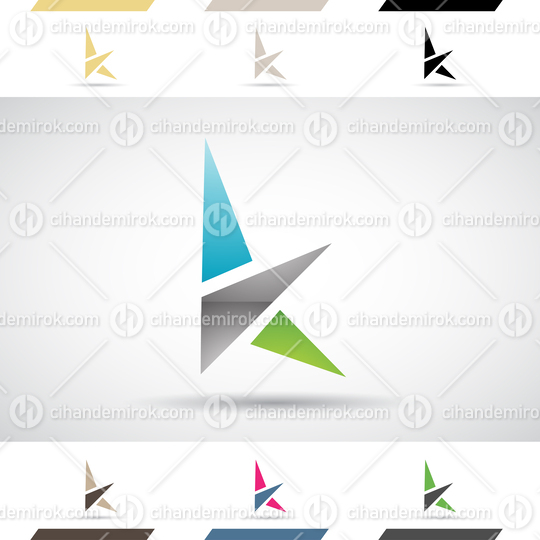Black Blue and Green Glossy Abstract Logo Icon of Letter K with Spiky Triangles