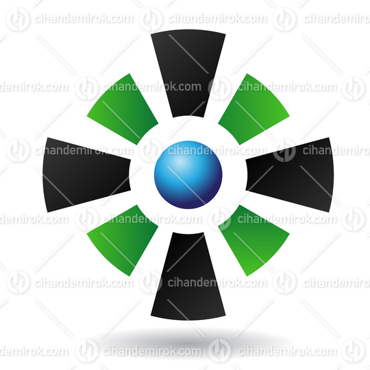 Black Blue and Green Rectangular Abstract Logo Icon with a Ball in the Center