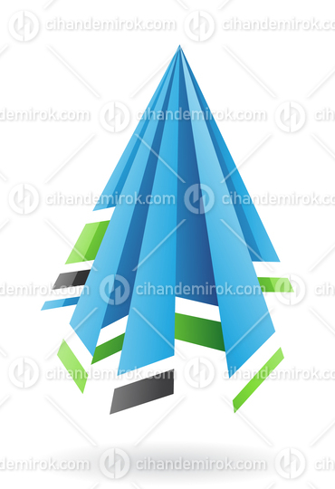 Black Blue and Green Striped Folded Paper Abstract Triangular Logo Icon