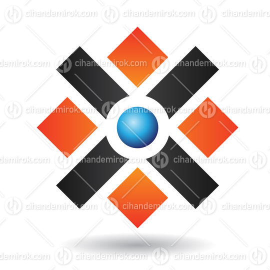 Black Blue and Orange Geometrical Abstract Logo Icon with a Ball in the Center