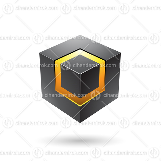 Black Bold Cube with Glowing Core Vector Illustration
