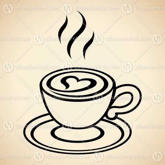 Black Cappuccino Icon with Heart isolated on a Beige Background 