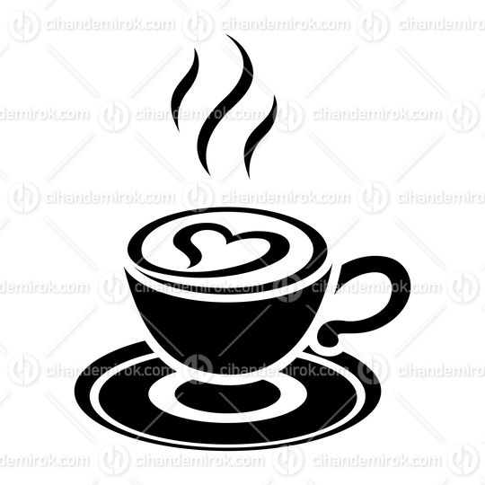 Black Cappuccino Icon with Heart isolated on a White Background 