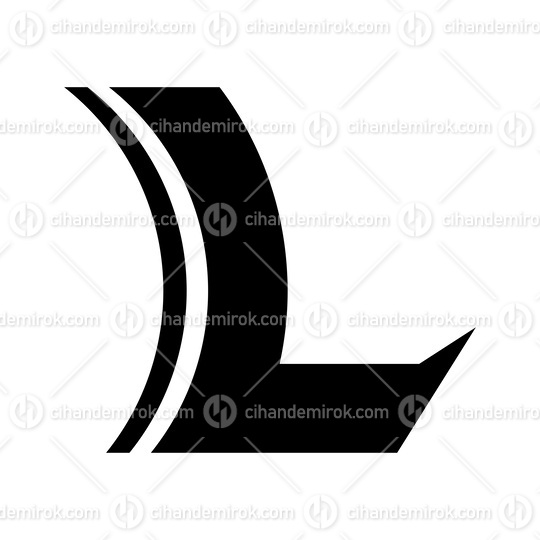 Black Concave Lens Shaped Letter L Icon