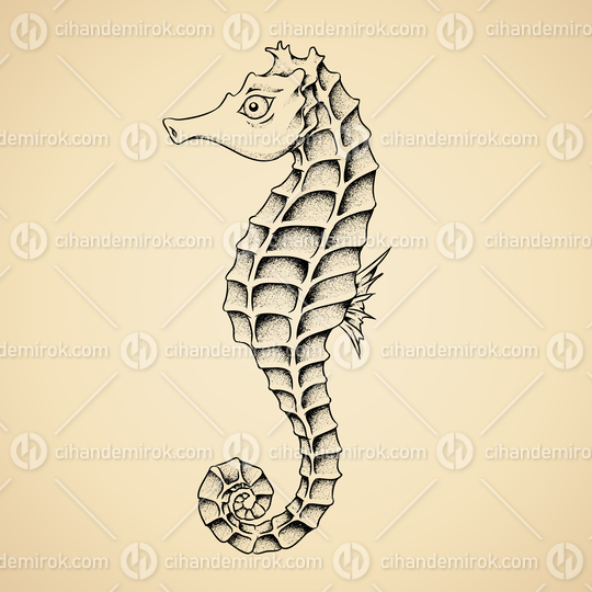 Black Dotted Seahorse Illustration on a Beige Background