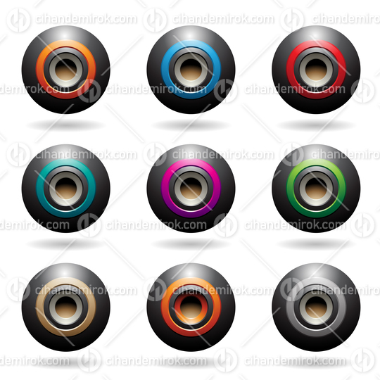 Black Embossed Sphere Loudspeaker Icons Vector Illustration