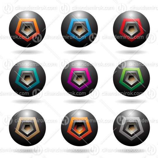Black Embossed Sphere Loudspeaker Icons with Pentagon Shapes