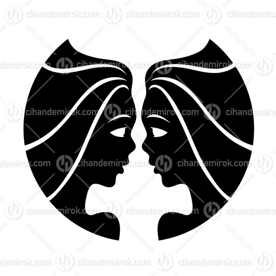 Black Gemini Zodiac Sign with Twins Icon