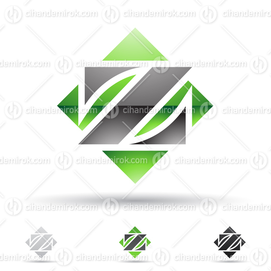 Black Glossy Abstract Logo Icon of Letter Z over a Green Square