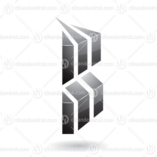Black Glossy Embossed Striped Letter B Icon with Shadow
