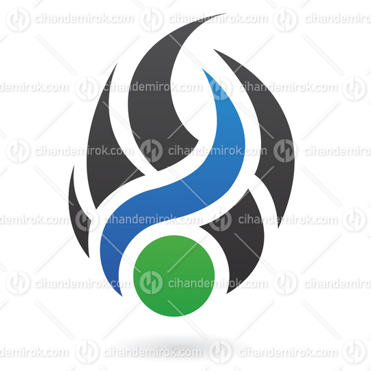 Black Green and Blue Abstract Fire Like Logo Icon