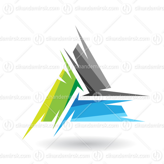 Black Green and Blue Shaded Rough Triangle Design for Letter A