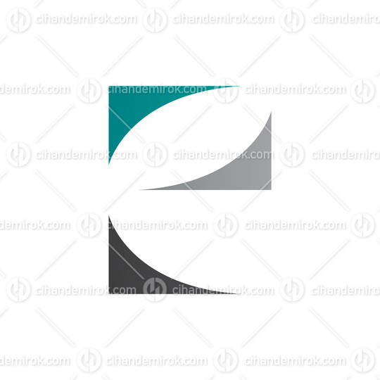 Black Green and Grey Lowercase Letter E Icon with Curvy Triangle
