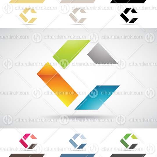 Black Green Blue and Orange Glossy Abstract Logo Icon of Letter  C with Rectangular Shapes