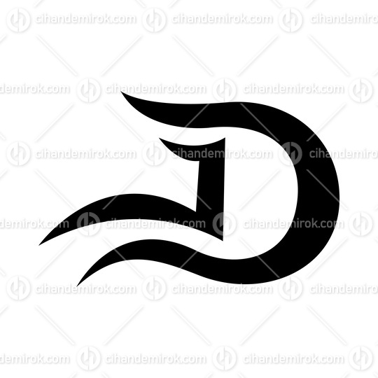 Black Letter D Icon with Wavy Curves