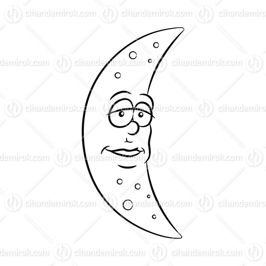 Black Line Art Moon Cartoon on a White Background