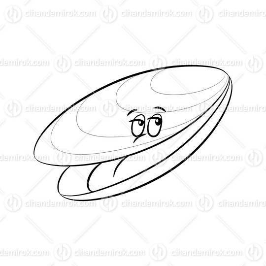 Black Line Art Mussel Cartoon on a White Background