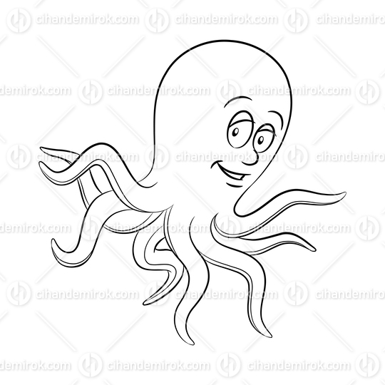 Black Line Art Octopus Cartoon on a White Background