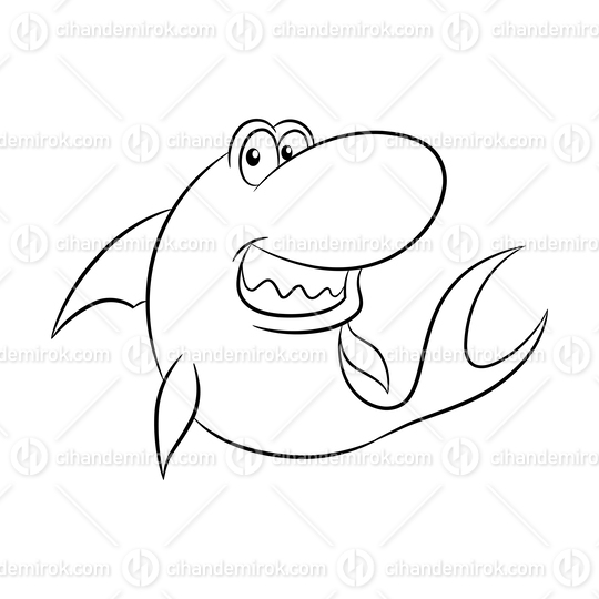 Black Line Art Shark Cartoon on a White Background