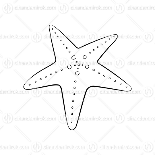 Black Line Art Starfish Cartoon on a White Background