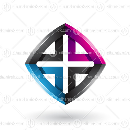 Black Magenta and Blue Skewed Diamond Shape Vector Illustration