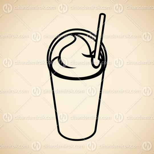 Black Milkshake with a Lid and Straw Icon isolated on a Beige Background