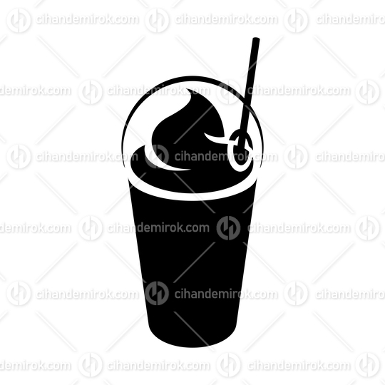 Black Milkshake with a Lid and Straw Icon isolated on a White Background