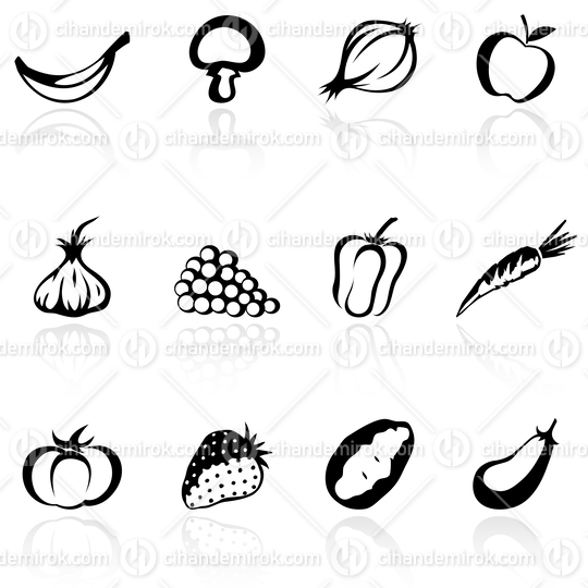 Black Minimalistic Fruit and Vegetable Icons