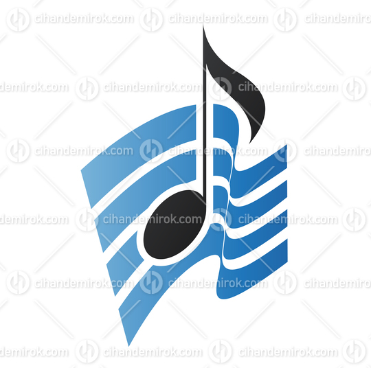 Black Musical Note with Blue Wavy Stripes