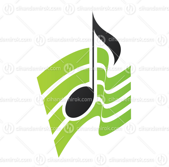 Black Musical Note with Green Wavy Stripes