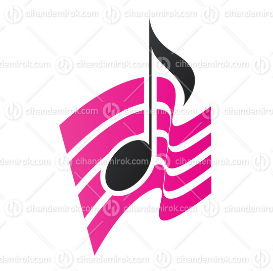 Black Musical Note with Magenta Wavy Stripes