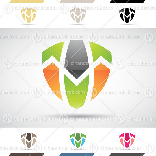 Black Orange and Green Glossy Abstract Logo Icon of Shield Shaped Letter T
