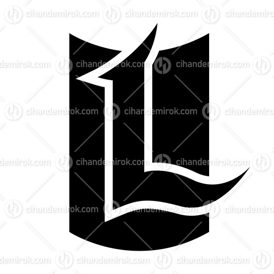 Black Shield Shaped Letter L Icon