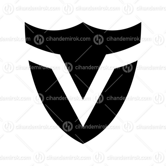 Black Shield Shaped Letter V Icon