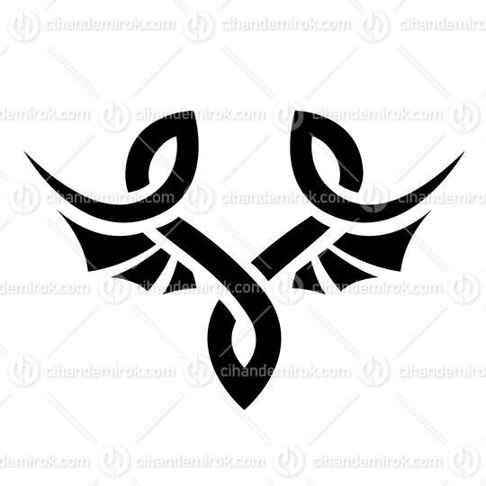 Black Simplistic Curly Dragon Wings Icon