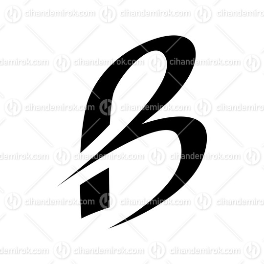 Black Slim Letter B Icon with Pointed Tips