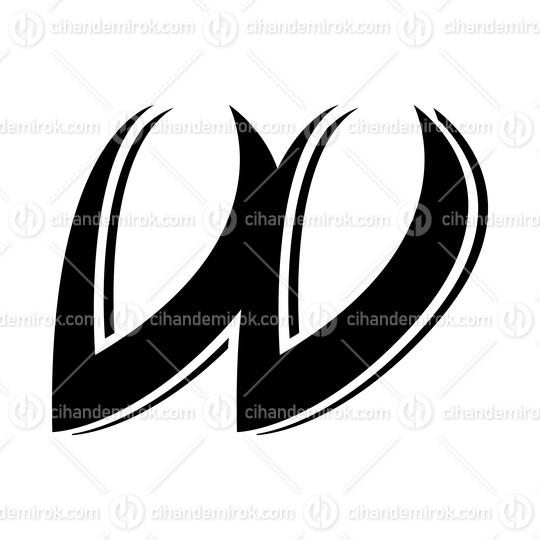 Black Spiky Italic Shaped Letter W Icon