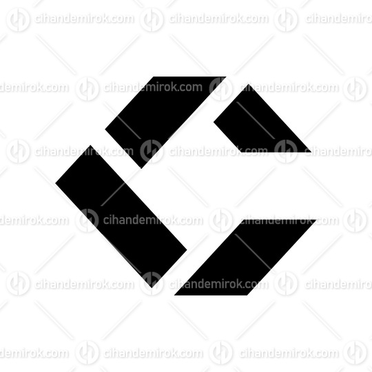 Black Square Letter C Icon Made of Rectangles