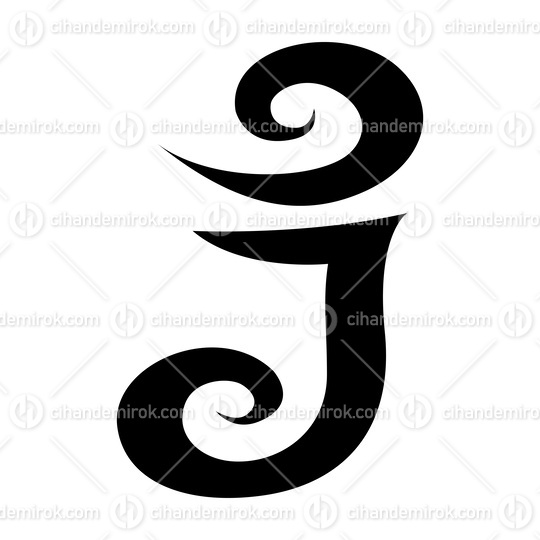Black Swirl Shaped Letter J Icon