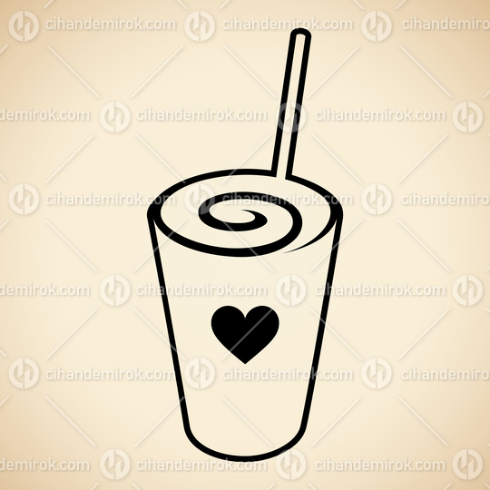 Black Swirly Milkshake with a Heart Icon isolated on a Beige Background