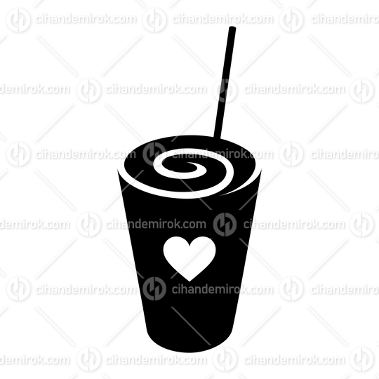 Black Swirly Milkshake with a Heart Icon isolated on a White Background