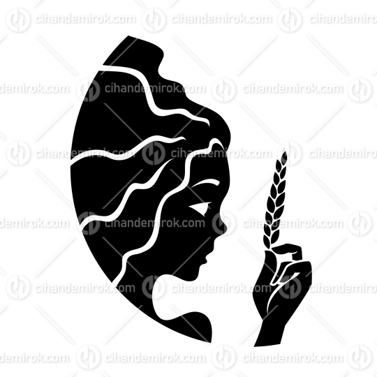 Black Virgo Zodiac Sign with a Girl Holding Wheat