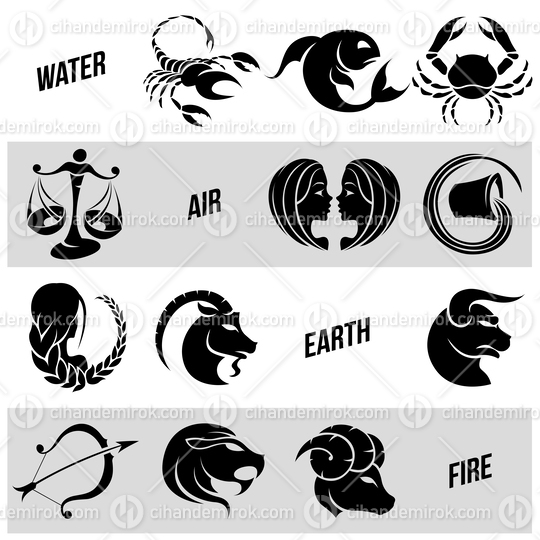 Black Zodiac Star Signs Sorted by Nature Elements