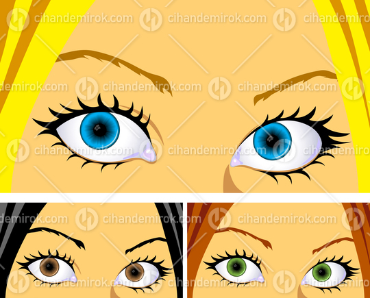 Blonde Brunette and Dark Haired Girls with Colorful Eyes