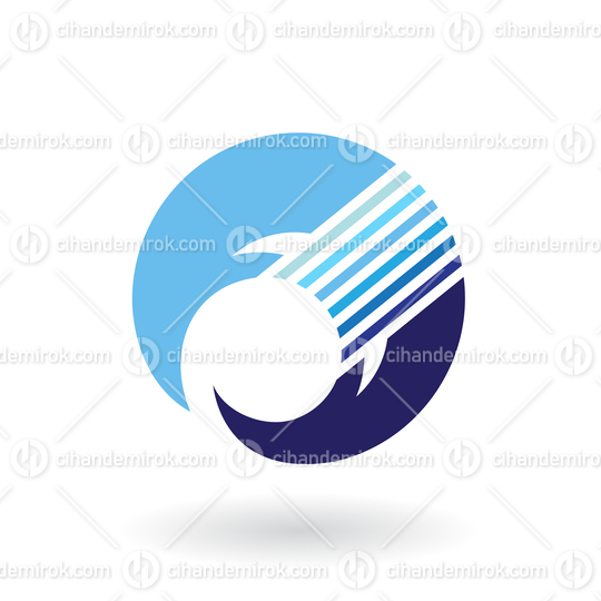 Blue Abstract Crescent Shape with Horizontal Stripes