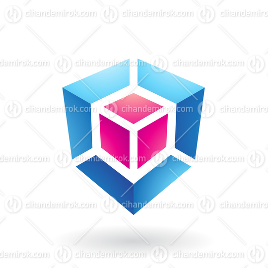 Blue Abstract Cube Shape with a Magenta Core
