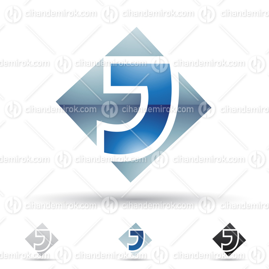 Blue Abstract Glossy Logo Icon of a Bold Letter J with a Square