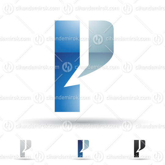 Blue Abstract Glossy Logo Icon of a Curved Spiky Letter P
